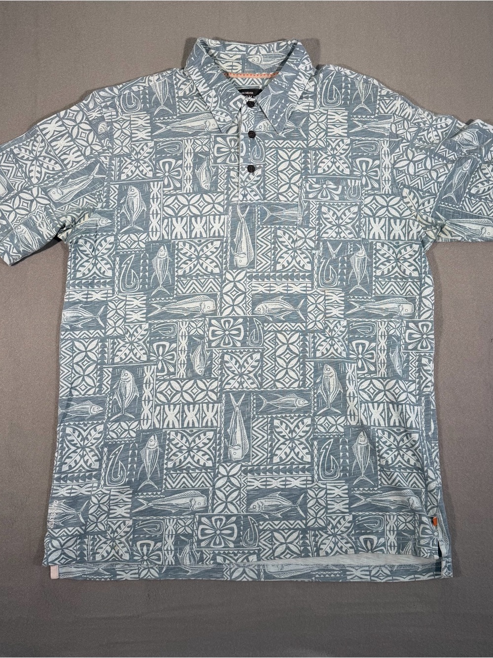 Quiksilver Waterman Fish Print Polo Shirt Size Large